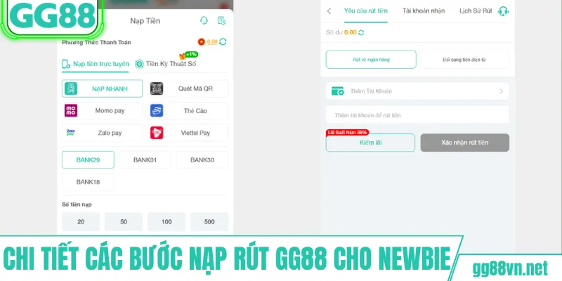 Chi tiết các bước nạp rút GG88 cho các newbie